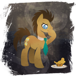 Size: 901x916 | Tagged: safe, artist:rariedash, doctor whooves, time turner, earth pony, pony, g4, cutie mark, cutie mark background, hooves, lineless, male, muffin, necktie, solo, stallion