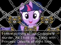 Size: 800x600 | Tagged: safe, twilight sparkle, g4, ace attorney, crossover, dialogue, female, psyche locks, solo, text, twilight sparkle (alicorn)