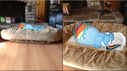 Size: 1920x1080 | Tagged: safe, artist:mr-kennedy92, rainbow dash, pony, g4, baby, baby dash, baby pony, bed, chair, diaper, filly, fireplace, foal, irl, photo, ponies in real life, sleeping, vector