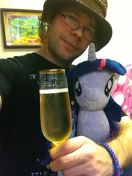 Size: 480x640 | Tagged: artist needed, safe, twilight sparkle, human, g4, brony, drink, fedora shaming, glasses, irl, irl human, jin, jinlight, map, photo, plushie, swag, waifu