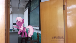 Size: 3264x1836 | Tagged: safe, artist:daweioflife, cheerilee, g4, chair, chinese, desk, door, irl, lights, photo, ponies in real life, solo, teaching, vector