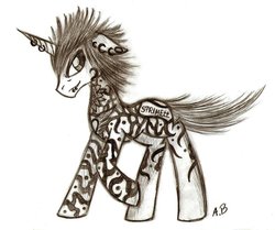 Size: 978x816 | Tagged: safe, artist:rossmaniteanzu, pony, unicorn, male, piercing, ponified, solo, stallion, tattoo