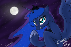 Size: 1263x842 | Tagged: safe, artist:sakuracheetah, princess luna, g4, blushing, female, moon, night, solo