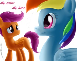 Size: 3940x3108 | Tagged: safe, artist:artoftheghostie, rainbow dash, scootaloo, pegasus, pony, g4, female, filly, mare