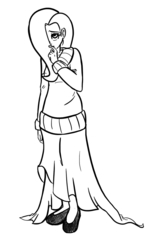 Size: 636x1000 | Tagged: safe, artist:jessy, fluttershy, human, g4, clothes, female, hair over one eye, humanized, long skirt, monochrome, simple background, skirt, solo, sweater, sweatershy, white background