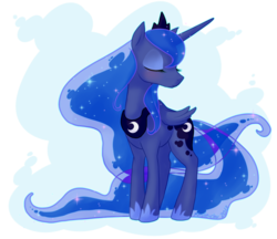 Size: 969x837 | Tagged: safe, artist:ambunny, princess luna, g4, blushing, eyes closed, female, simple background, smiling, solo, standing, transparent background, vector
