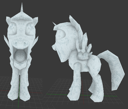 Size: 576x492 | Tagged: dead source, safe, artist:lionxdagger, alicorn, pony, 3d, blender, low poly, model, open mouth, petrification, stoned, wat