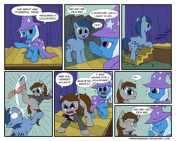 Size: 1500x1202 | Tagged: safe, artist:prinnywesker, blues, noteworthy, trixie, oc, oc:sketch canvas, g4, comic, stage