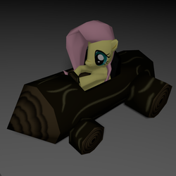 Size: 720x720 | Tagged: safe, fluttershy, g4, 3d, blender, female, fluttertree, kart, low poly, mare, micro, micro ponies, micro pony not even pre alpha, model, ponykart, solo, wood