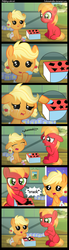 Size: 1000x3600 | Tagged: safe, artist:coltsteelstallion, applejack, big macintosh, earth pony, pony, comic:helping a sis out, g4, baby, baby pony, babyjack, colt, colt big macintosh, comic, creeper, crying, crying on the outside, female, filly, filly applejack, foal, male, minecraft, tower of pimps, wholesome