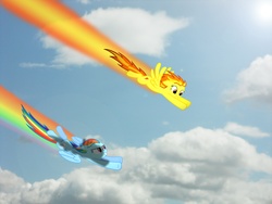 Size: 4000x3000 | Tagged: safe, artist:hachaosagent, rainbow dash, spitfire, g4, flying