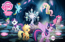 Size: 2000x1282 | Tagged: safe, applejack, fluttershy, pinkie pie, rainbow dash, rarity, spike, tree of harmony, twilight sparkle, alicorn, pony, g4, official, princess twilight sparkle (episode), season 4, cave, female, glowing flower, mane seven, mane six, mare, twilight sparkle (alicorn)