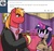 Size: 623x583 | Tagged: safe, artist:redhotkick, big macintosh, twilight sparkle, earth pony, pony, ask big red macintosh, g4, drink, floppy ears, grin, magic, male, nervous, ryu ga gotoku, smiling, stallion, sunglasses, tumblr, yakuza