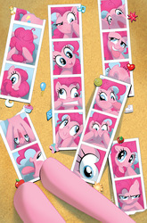 Size: 800x1213 | Tagged: safe, artist:amy mebberson, idw, pinkie pie, earth pony, pony, g4, micro-series #5, my little pony micro-series, balloon, comic, cover, cute, diapinkes, female, mare, solo