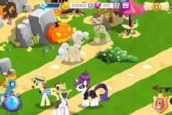 Size: 960x640 | Tagged: safe, gameloft, colter sobchak, flam, hondo flanks, mayor mare, rarity, spitfire, g4, nightmare night