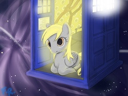 Size: 800x600 | Tagged: safe, artist:faulty-roze, derpy hooves, pegasus, pony, g4, doctor who, female, mare, solo, space, tardis