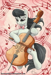 Size: 707x1043 | Tagged: safe, artist:hazurasinner, octavia melody, earth pony, pony, g4, bipedal, cello, female, music notes, musical instrument, solo