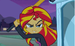 Size: 654x405 | Tagged: safe, artist:alfonzopancakes, edit, edited screencap, screencap, snails, snips, spike, sunset shimmer, dog, equestria girls, g4, my little pony equestria girls, abuse, animated, blinking, clothes, funny, grin, i can't believe it's not superedit, leather jacket, punt, running, skirt, sledgehammer, smiling, smirk, spike the dog, spikeabuse, youtube poop