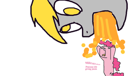 Size: 801x481 | Tagged: safe, artist:hipster-ponies, artist:shutterflye, derpy hooves, pinkie pie, pegasus, pony, g4, female, flockdraw, mare, vomit, vomiting