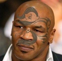Size: 550x544 | Tagged: safe, artist:manx377, fluttershy, human, g4, cracked, face, irl, mike tyson, photo, tattoo