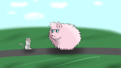 Size: 1280x720 | Tagged: safe, artist:spenws, oc, oc only, oc:fluffle puff, cat, cute, encounter, fluffle puffing, fluffy