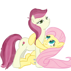 Size: 600x600 | Tagged: safe, artist:hudoyjnik, artist:synch-anon, fluttershy, roseluck, g4, cute, duo, hug, simple background, smiling, white background