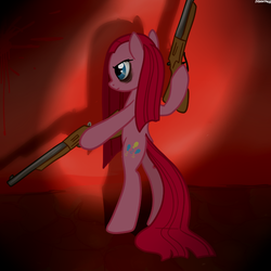 Size: 600x600 | Tagged: safe, artist:hudoyjnik, artist:synch-anon, pinkie pie, g4, female, gun, pinkamena diane pie, shotgun, solo, weapon