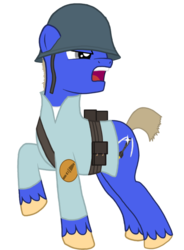 Size: 600x814 | Tagged: safe, artist:thacrazeddoktor, pony, crossover, fanfic, ponified, soldier, soldier (tf2), solo, team fortress 2, waking nightmares