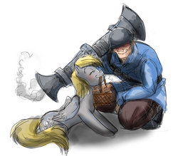 Size: 600x525 | Tagged: safe, artist:madjesters1, derpy hooves, human, g4, crossover, muffin, soldier, soldier (tf2), team fortress 2