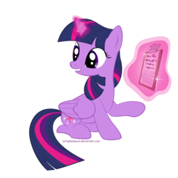 Size: 2160x2160 | Tagged: safe, artist:zomgitsalaura, twilight sparkle, alicorn, pony, g4, clipboard, female, magic, mare, simple background, solo, telekinesis, transparent background, twilight sparkle (alicorn), vector