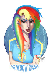 Size: 1024x1503 | Tagged: safe, artist:ayaka-itoe, artist:misshapen-black, rainbow dash, human, g4, female, humanized, piercing, portrait, punk, scar, solo, tattoo