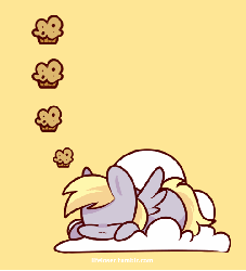 Size: 500x550 | Tagged: safe, artist:php56, derpy hooves, pegasus, pony, g4, :3, animated, cloud, cute, derpabetes, eyes closed, female, mare, muffin, prone, simple background, sleeping, smiling, solo, yellow background