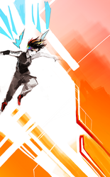 Size: 600x966 | Tagged: safe, artist:foxinshadow, rainbow dash, human, g4, abstract background, female, humanized, jumping, mirror's edge, parody, request, sketch, solo, tattoo, winged humanization, wings