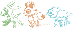 Size: 1024x415 | Tagged: safe, artist:taritoons, chespin, fennekin, froakie, pokémon x and y, ponified