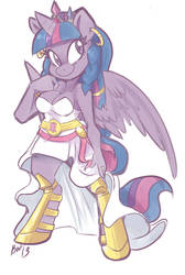 Size: 2382x3544 | Tagged: safe, artist:bluntwhiskey, twilight sparkle, alicorn, anthro, unguligrade anthro, g4, braid, breasts, clothes, crown, dress, ear piercing, earring, female, hooves, jewelry, piercing, regalia, ring, sash, solo, tiara, twilight sparkle (alicorn)