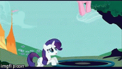 Size: 260x149 | Tagged: safe, screencap, pinkie pie, rarity, g4, the best night ever, animated, bouncing, duo, eyes closed, eyeshadow, female, happy, jumping, pronking, smiling, trampoline