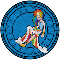 Size: 1600x1600 | Tagged: safe, artist:trinityinyang, rainbow dash, human, g4, clothes, disney, dive to the heart, dress, female, gala dress, humanized, kingdom hearts, solo, stained glass