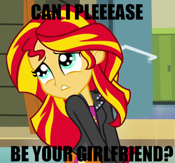 Size: 871x807 | Tagged: safe, edit, screencap, sunset shimmer, equestria girls, adventure in the comments, anime battle thread, begging, bronybait, cute, female, frown, gritted teeth, image macro, meme, sad, shimmerbetes, solo, waifu