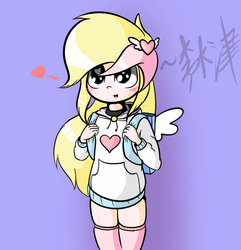 Size: 825x855 | Tagged: safe, artist:lightningnickel, oc, oc only, oc:inkie heart, ask inkie heart, equestria girls, g4, backpack, clothes, collar, cute, equestria girls-ified, heart, heart eyes, open mouth, smiling, solo, stockings, sweater, sweater dress, tumblr