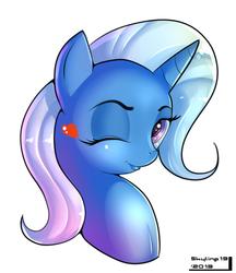 Size: 1130x1309 | Tagged: safe, artist:skyart301, trixie, pony, unicorn, g4, bust, eyeshadow, female, heart, lipstick, looking at you, mare, one eye closed, simple background, smiling, solo, white background, wink
