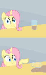 Size: 500x818 | Tagged: safe, fluttershy, alicorn, pony, g4, chocolate milk, everything is ruined, exploitable meme, fluttercorn, meme, pure unfiltered evil, race swap, spill, spilled milk