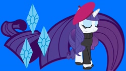 Size: 1191x670 | Tagged: safe, artist:neodarkwing, rarity, g4, beatnik rarity, beret, clothes, female, french rarity, hat, solo, sweater
