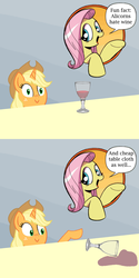 Size: 680x1360 | Tagged: safe, idw, applejack, fluttershy, alicorn, pony, friendship is magic #3, g4, my little pony: friendship is magic (idw), applecorn, bad advice fluttershy, crossing the memes, exploitable meme, good advice fluttershy, meme, memeception, race swap, spill, spilled milk