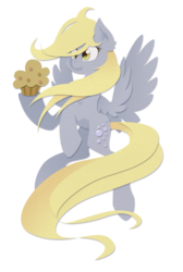 Size: 2172x3232 | Tagged: safe, artist:eljonek, derpy hooves, pegasus, pony, g4, female, hoof hold, mare, muffin, rearing, simple background, solo, transparent background