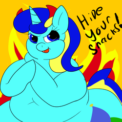 Size: 1000x1000 | Tagged: safe, artist:watertimdragon, oc, oc only, oc:jester bells, devil, butt, fat, fire, impossibly large butt, looking at you, plot, solo