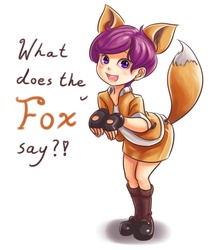 Size: 800x900 | Tagged: safe, artist:ninjaham, scootaloo, human, g4, cute, cutealoo, eared humanization, female, humanized, solo, tailed humanization, the fox, what does the fox say?, ylvis