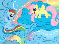 Size: 900x675 | Tagged: safe, artist:hazardus-havard, fluttershy, rainbow dash, g4, duo, filly