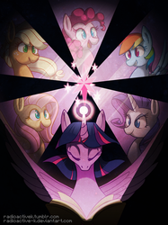 Size: 800x1067 | Tagged: safe, artist:radioactive-k, applejack, fluttershy, pinkie pie, rainbow dash, rarity, twilight sparkle, alicorn, pony, g4, female, mane six, mare, twilight sparkle (alicorn)