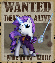 Size: 800x912 | Tagged: safe, artist:lionheartcartoon, rarity, g4, animated, clothes, female, grin, horn, horn ring, looking at you, magic, petals, pirate, raised hoof, rapier, smiling, solo, sword, telekinesis, wanted poster, wind