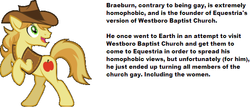 Size: 586x253 | Tagged: safe, braeburn, g4, everypony's gay for braeburn, gay, headcanon, homophobia, irony, male, out of character, text, westboro baptist church